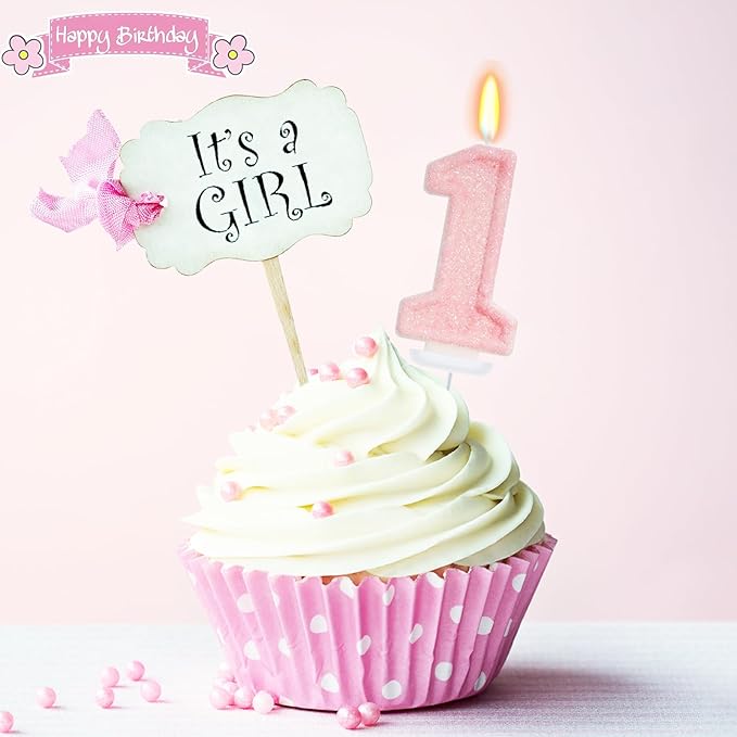 Pink Birthday Candles - Number 1 Candle for Girl, Sweet One Cake Topper for First Birthday Decorations, Sweet One Party Decorations