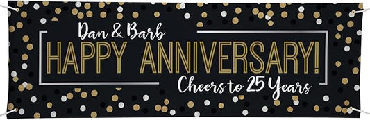 Let's Make Memories Personalized Banner - Party Decorations - Wedding, Anniversary, Engagement - Customized Banner - Celebration - Any Text - Indoor/Outdoor Vinyl - Black & Gold - 6 ft