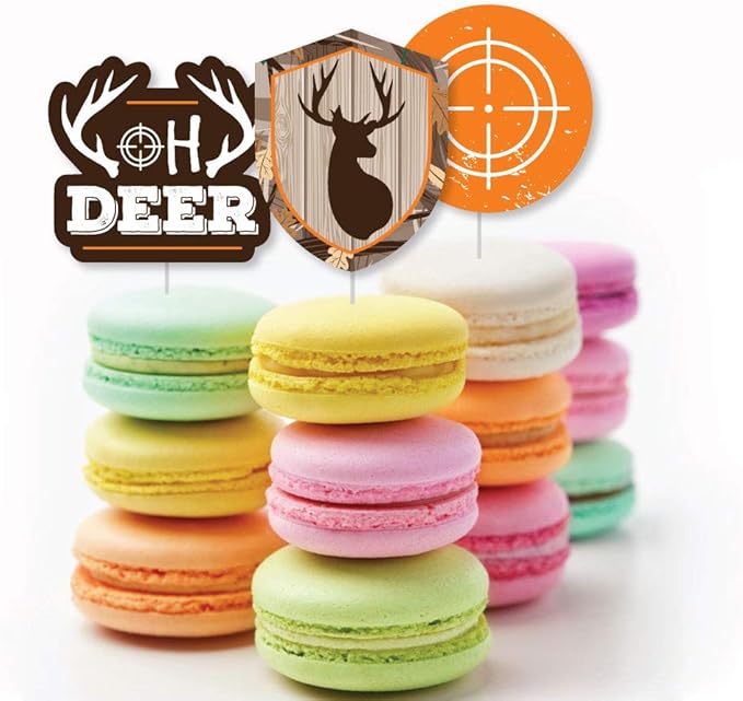 Big Dot of Happiness Gone Hunting - Dessert Cupcake Toppers - Deer Hunting Camo Baby Shower or Birthday Party Clear Treat Picks - Set of 24