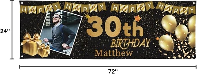 Happy Birthday Banner Personalized Name Photo Age Custom Birthday Banners and Signs Customize for Birthday Party Decoration 6'x2'