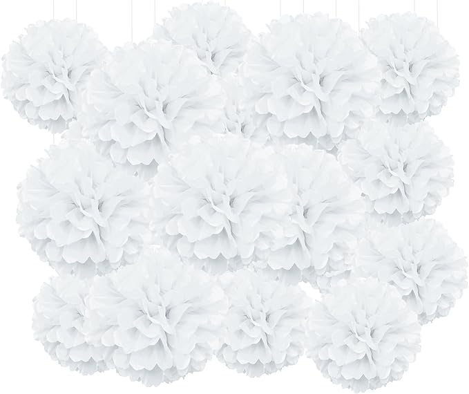 Qimoo 20pcs White Paper Pom Poms Decorations, DIY Decorative Tissue Paper Pom-poms Flowers Ball for Party Wedding Outdoor Decoration