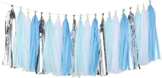 We Moment Tissue Paper Tassels Party Tassel Garland Banner for Wedding Birthday Baby Shower Party Decorations Supplies, DIY Kits,Light Blue,Sky Blue,White,Silver,Pack of 20