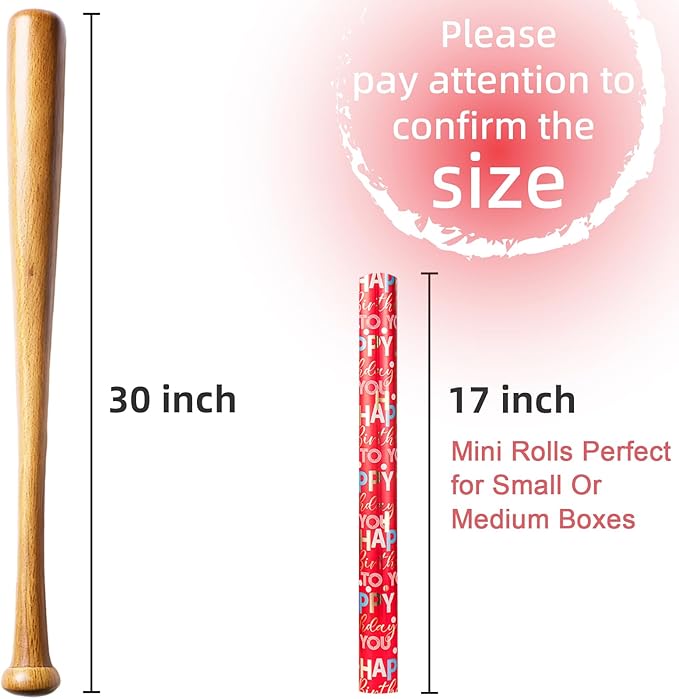 MAYPLUSS Reversible Red Birthday Wrapping Paper Roll - 17 Inch X 33 Feet - Glitter Happy Birthday Lettering Metallic Foil Paper Boy Gift Wrap w/Polka Dot for Party Father's Day Halloween's Day