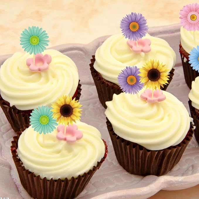 flower Party Decoration,25CT Flower Cupcake Toppers for Girl,Boys Baby Shower,Birthday Pary