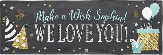 Let's Make Memories Personalized Happy Birthday Banner for Kids - Custom Birthday Party Decorations - Indoor/Outdoor Vinyl - Any Text - Chalkboard Celebration - 6ft