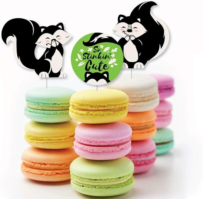 Big Dot of Happiness Little Stinker - Dessert Cupcake Toppers - Woodland Skunk Baby Shower, Birthday Party Clear Treat Picks - Set of 24