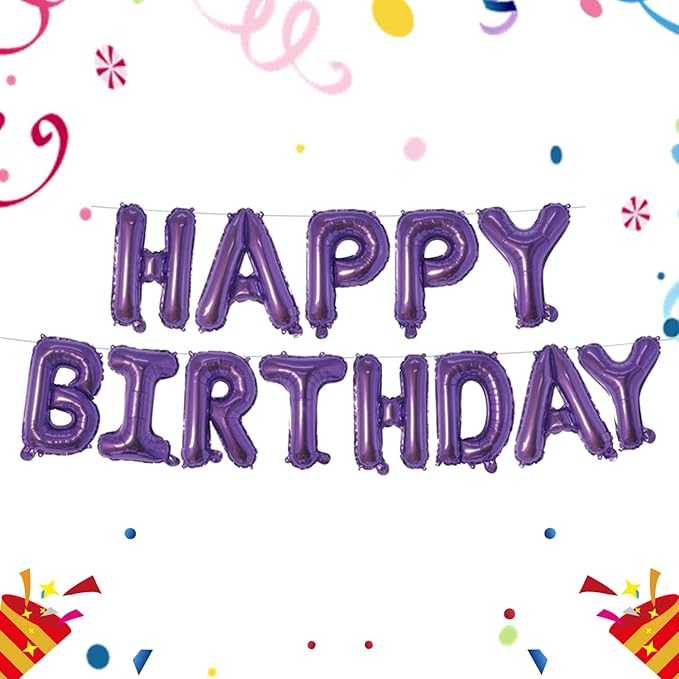 Dark Purple Happy Birthday Balloons Banner 16 Inch Mylar Foil Letters, Inflatable Party Decor and Birthday Decorations for Women, Men, Boys & Girls Kids and Adults, Reusable, Party Supplies