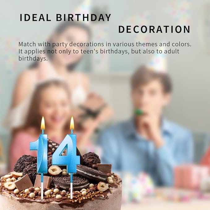 14 Birthday Candle for 14th Birthday Decorations for Boys Number 14 Candle Boy 14 Candle Birthday Girl 14th Cake Topper Blue Number Candles (14 Blue)