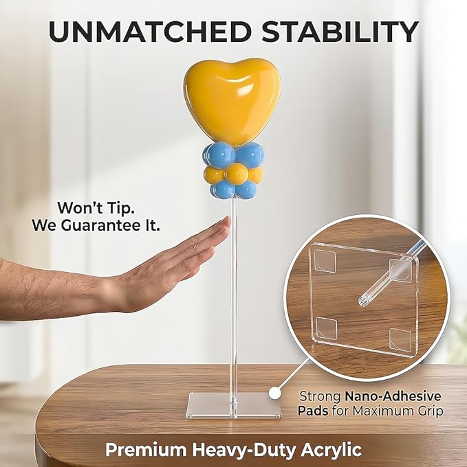 12 Pack Balloon Centerpieces for Table, 15.75 Inch Clear Acrylic Balloon Stand Kit and Stick Holder with Base, Reusable Tabletop Display for Centerpieces and Party Decorations