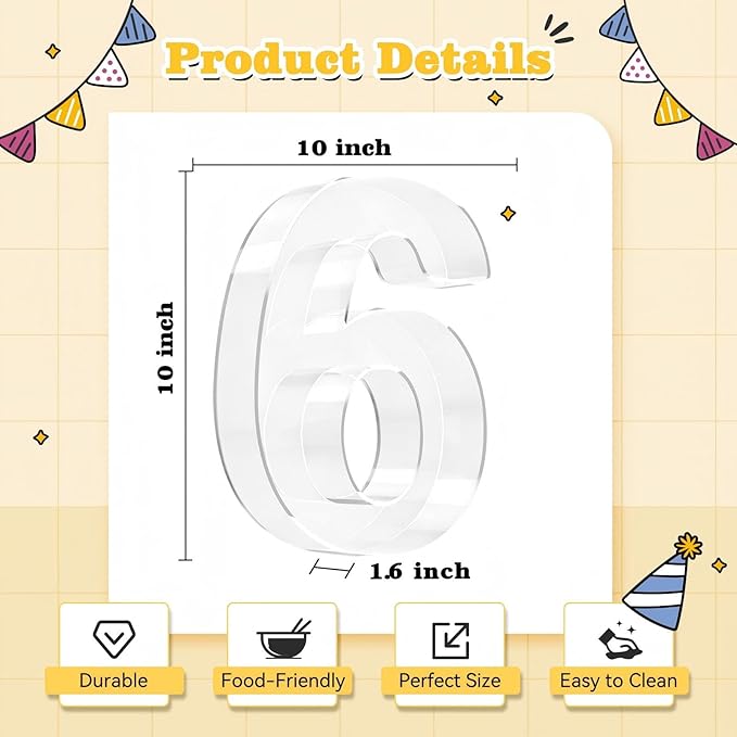 Ledido 10’’ Acrylic Number Charcuterie Board Box, Reusable Fillable Serving Tray for Candy Cake Fruit Snack, Easy-Clean Acrylic Charcuterie Tray for Birthday Anniversary Party Decorations, Number 6