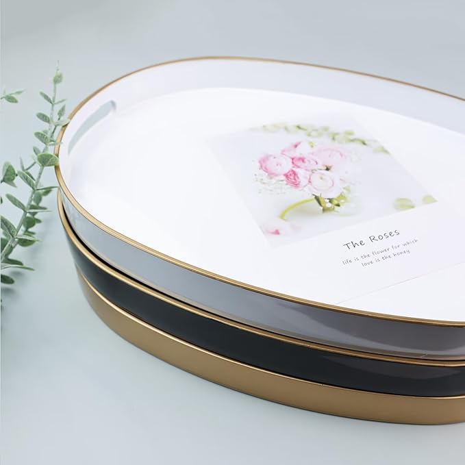 Orange Oval Decorative Tray with Handles, Versatile Serving Tray for Coffee Table, Ottoman, Ideal for Serving, Displaying, Organizing