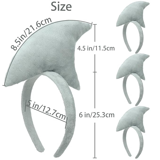 Beviliu Shark Headbands, Animal Headband Shark Fin Headband for Adults Halloween Cosplay, Shark Fin Costume Accessories for Shark Sea Ocean Party Birthday, 4Pack