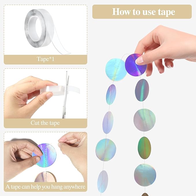 Iridescent Party Decorations,4 Pack Disco Theme Birthday Decorations with Tape,Hanging Streamer for Bachelorette Euphoria Party Supplies,Disco Party,Iridescent Decor