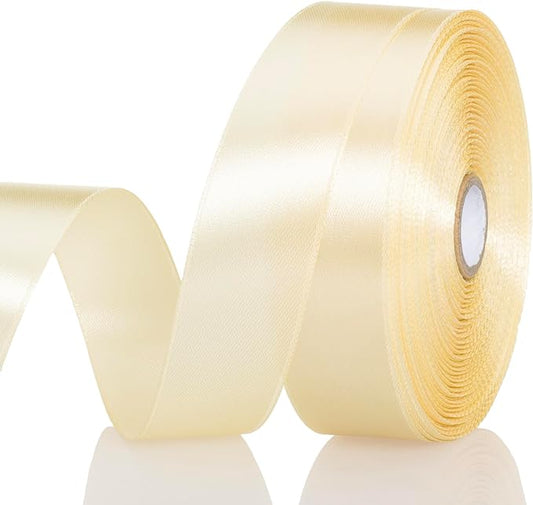 YASEO 1 Inch Cream Yellow Solid Satin Ribbon, 50 Yards Craft Fabric Ribbon for Gift Wrapping Floral Bouquets Wedding Party Decoration