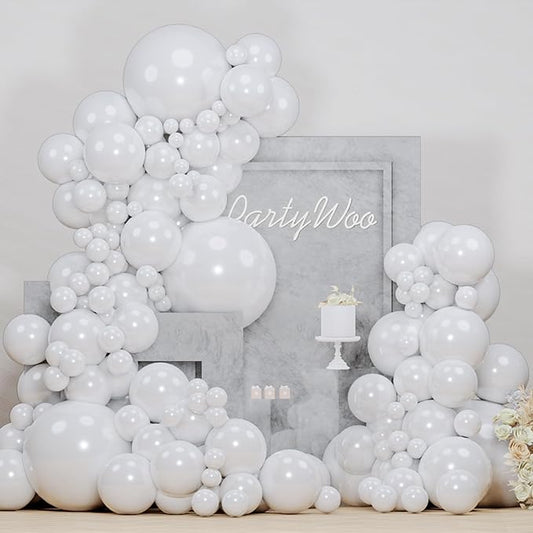 PartyWoo Pearl White Balloons 152pcs Different Sizes Pack of 18 12 10 5 Inch Metallic White Latex Balloon Arch Kit Garland for Wedding Graduation Baby Shower Birthday Party Decorations White-Z30