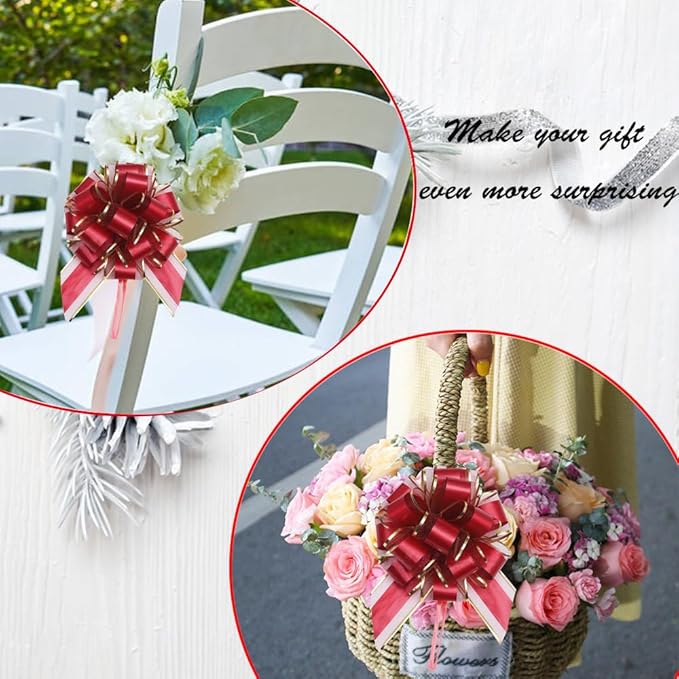HQJAXJ 6 Pieces Bows for Gift Wrapping Pull Bow Ribbon Pull Bows for Christmas Wedding Baskets Valentine's Day Bows 6 inch Pull Bow for Gift Wrapping (Wine Red)