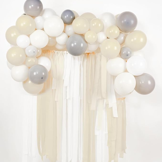 PartyWoo White Crepe Paper Streamers 4pcs 328ft Pack of Sand White Crepe Paper Streamers for Birthday Wedding Baby Shower Engagement Bachelorette Anniversary Graduation Retirement Party Decorations