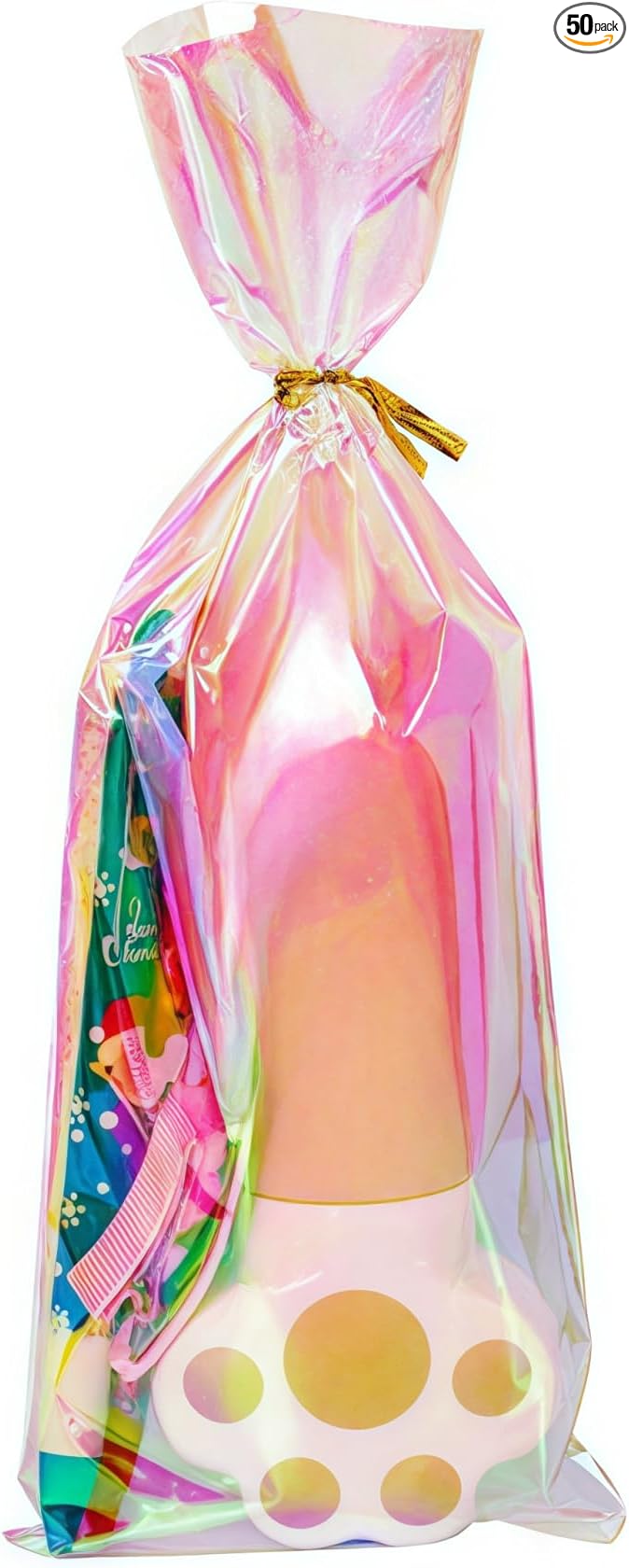 50 Pack 3.9x10 inch Small Cellophane Treat Bags with Twist Ties Plastic Pet Birthday Party Favor Supplies for Dog Cat Treats Candy Small Gifts DIY Craft Food Storage Packaging