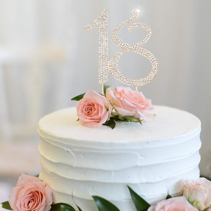 Bling Crystal Rhinestone 18 Birthday Cake Topper - Best Keepsake | 18th Party Decorations Gold