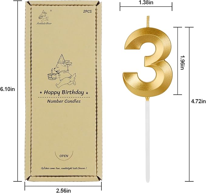 Birthday Candles, 1.96 Inch Number 23 Happy Birthday Candles, Number Candles Decoration for Birthday Party and Anniversary Celebration(Champagne Gold)
