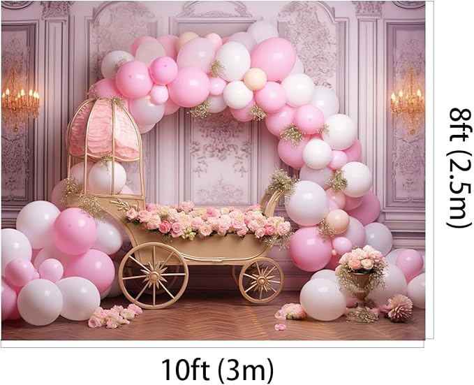 Kate 10x8ft Sweet 1st Birthday Party Backdrops for Photography Colorful Balloons Background Baby Bassinet Pink Flowers Backgrounds Children Birthday Party Cake Smash Studio Backdrop