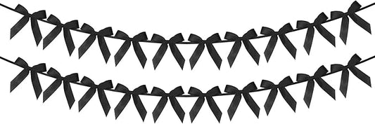 2pcs Pink Bow Garland Banner - 8.3 Feet Coquette Ribbon Bow Decorations for Baby Shower, Birthday Party, Bridal Shower Decor (Black)