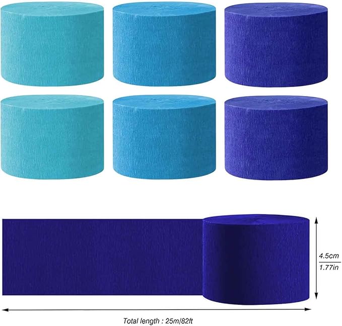 AIM & GGKK Blue Crepe Paper Streamers 1.8 Inch Widening 6 Rolls Party Streamer Festival Party Decorations,a roll of 25m/82ft Per Volume for Birthday Party,Wedding Decoration