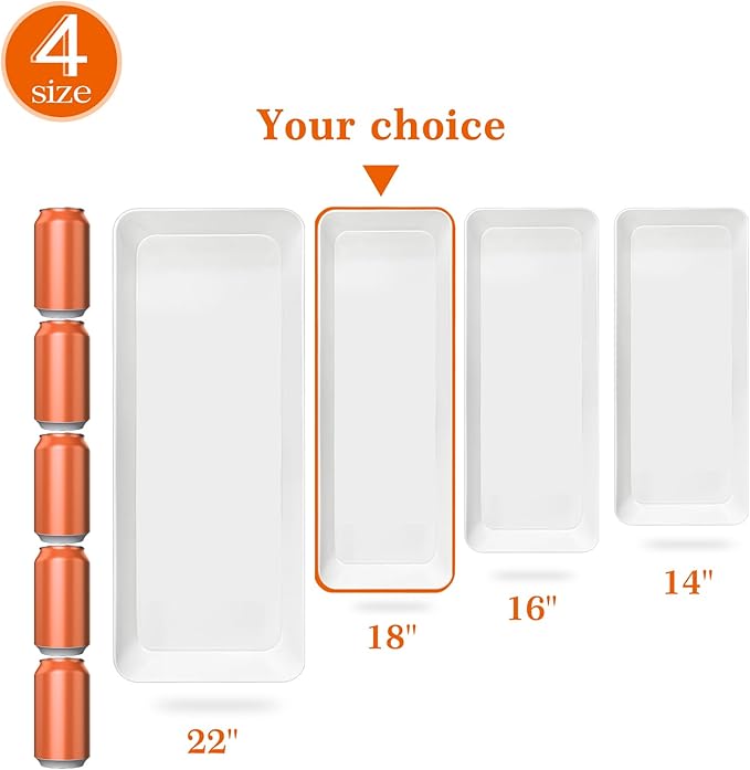 Serving Tray Platter Rectangle, 4 Pcs Long Narrow Food Tray for Veggie Fruit Snack Dessert, Plastic White Food Trays for Party Supplies Display, Rectangular Platters for Serving Food, BPA Free