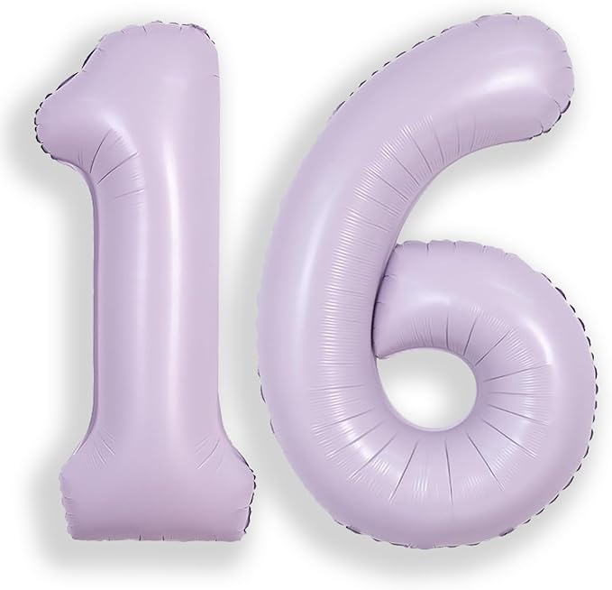 SUWEN 40 Inch Light Purple Large 16 Balloon Number Big Foil Helium Lavender Number Balloons Huge Mylar 0-9 Giant Jumbo Happy 16th Birthday Party Anniversary Decorations
