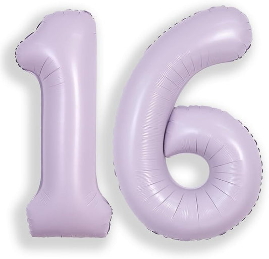 SUWEN 40 Inch Light Purple Large 16 Balloon Number Big Foil Helium Lavender Number Balloons Huge Mylar 0-9 Giant Jumbo Happy 16th Birthday Party Anniversary Decorations