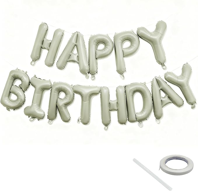 Beige Happy Birthday Balloon Banner 16 Inch - Foil Happy Birthday Letters Balloons Neutral Decor for Men Women Birthday Party Decorations, Reusable Birthday Sign Supplies