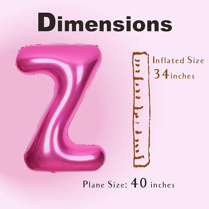 SUWEN 40 Inch Hot Pink Large Z Letter Balloons Big Foil Helium Letter Balloons A-Z Jumbo Mylar Happy Birthday Party Decorations for Woman Anniversary Party Supplies