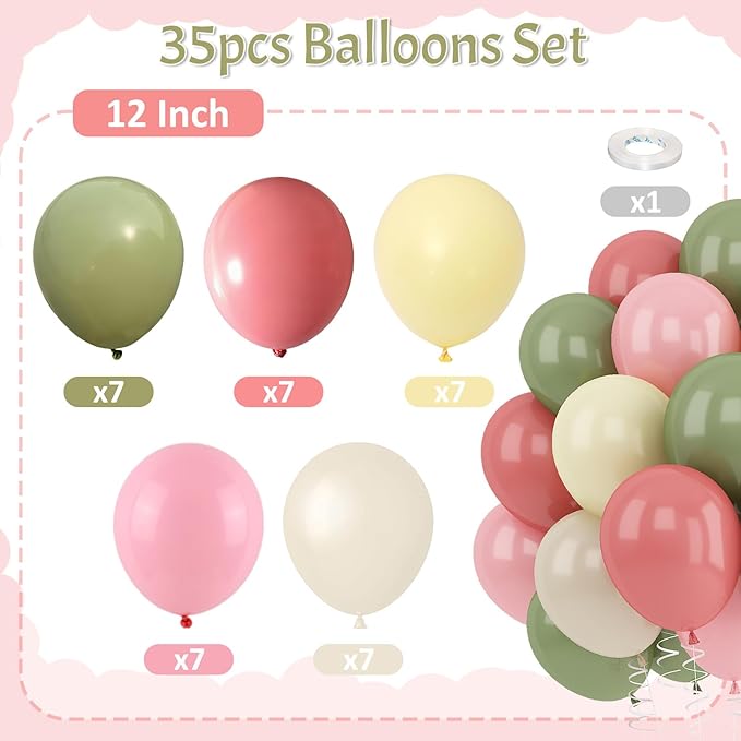 Dusty Green Pink Beige Balloons Light Pink Yellow Mist Sage Cream Peach Balloon 12INCH Ivory White Sand Helium Latex Balloon for Arch Kids Wildflower Goose Birthday Party Decorations Baby Shower