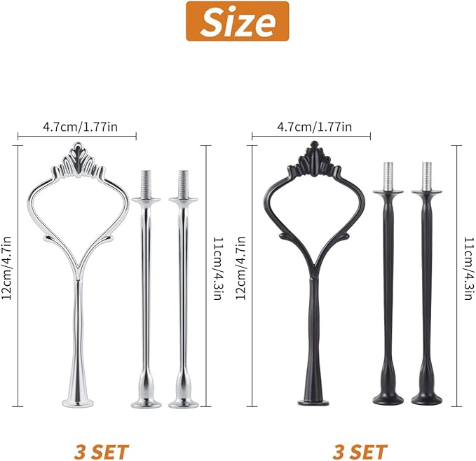 6 Set Tiered Tray Hardware for Cake Stand Mold Crown 3 Tier Cake Stand Fittings Hardware Holder for Wedding and Party Making Resin Cupcake Dessert Platter Serving Stand (Silver & Black, M)