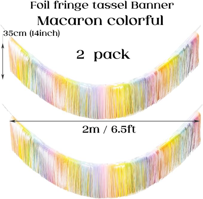 LILF Premium Fringe Tinsel Garland for Party Decorations Foil Metallic Tassels Banner Party Streamers for Birthday Wedding Graduation Christmas Home Decor (Macaroon Rainbow)