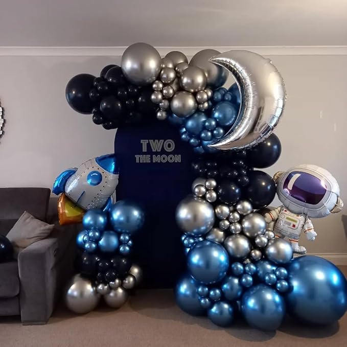 Blue and Silver Latex Balloons, 60pcs 12 Inches Metallic Navy Blue Silver Confetti Balloons with 1 Ribbon for Graduation, Birthday, Baby Shower Party Decorations