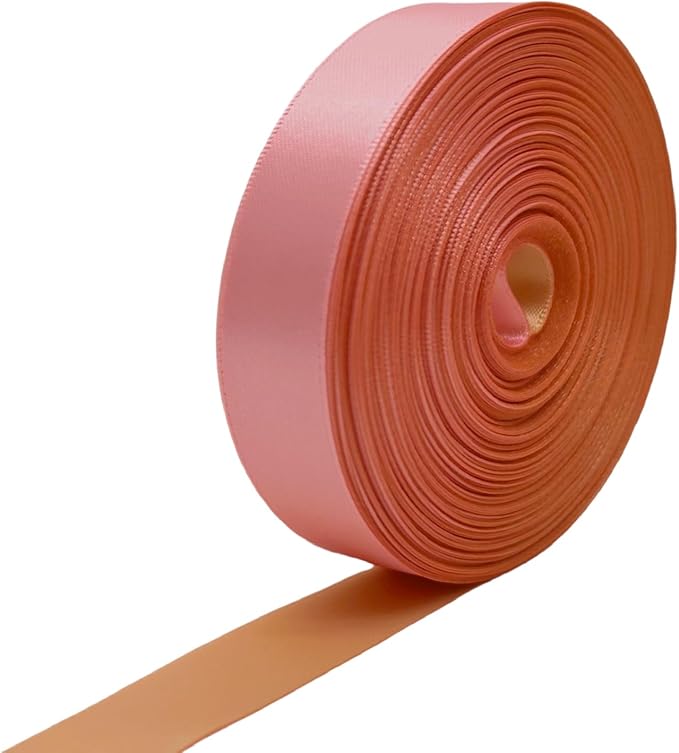 Two Tone Satin Ribbon 1 Inch, 30 Yards Light Pink & Champagne Double Faced Ribbon for Gift Wrapping, Flower Bouquet, Bow, Hair, Wedding, DIY Crafts, Baby Shower