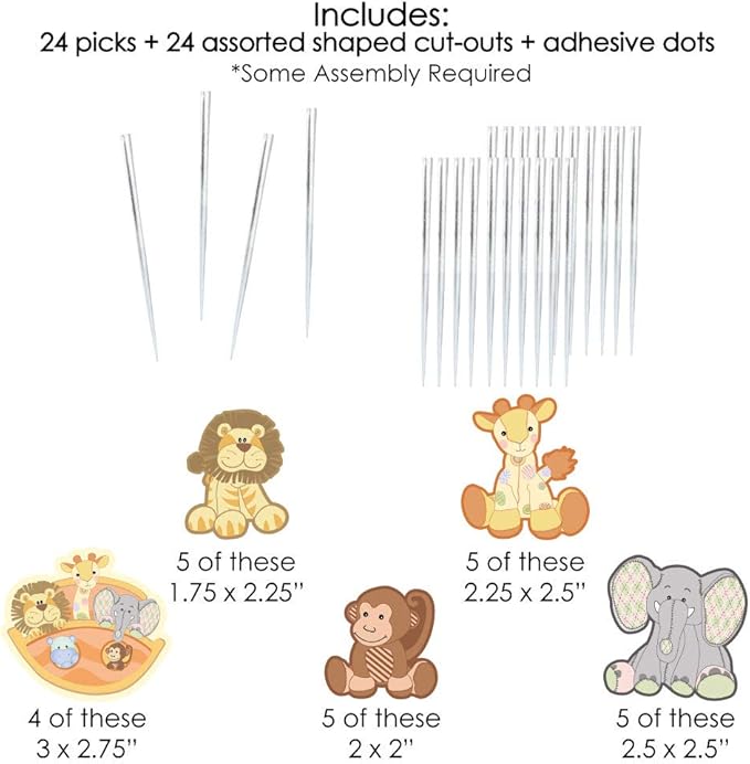 Big Dot of Happiness Noah's Ark - Dessert Cupcake Toppers - Baby Shower Clear Treat Picks - Set of 24