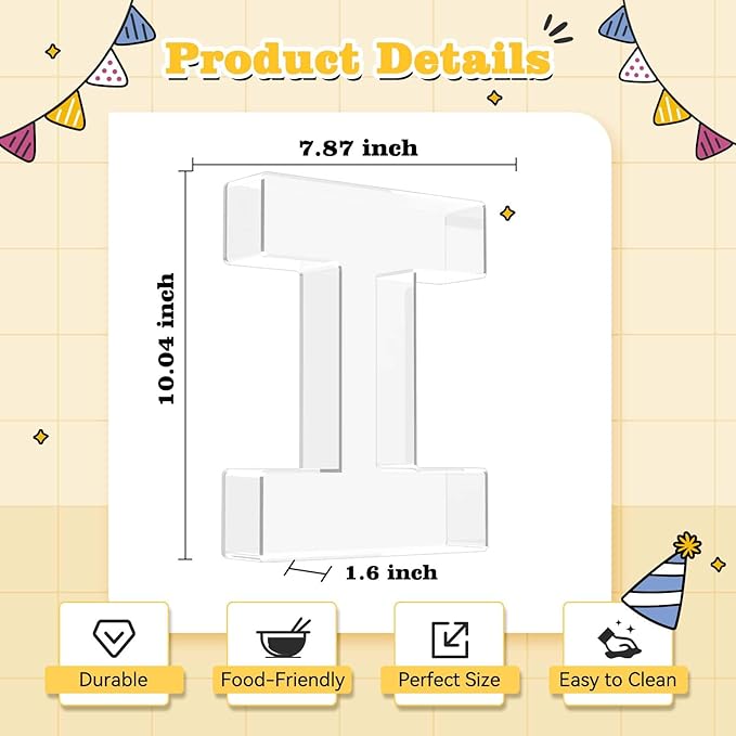 Ledido 10’’ Acrylic Letter Charcuterie Board Box, Reusable Fillable Serving Tray for Candy Cake Fruit Snack, Easy-Clean Acrylic Charcuterie Tray for Birthday Anniversary Party Decorations, Letter I