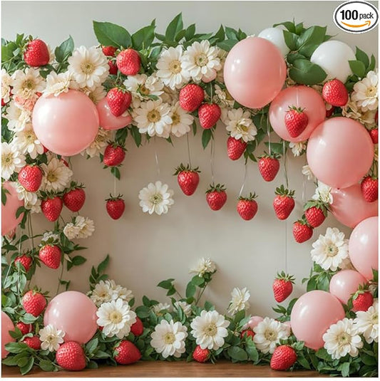 Kate 10x10ft Happy Birthday Party Pink Balloons Photography Backdrops Spring Flowers Wall Strawberry Decoration Kids Baby Shower Photo Background