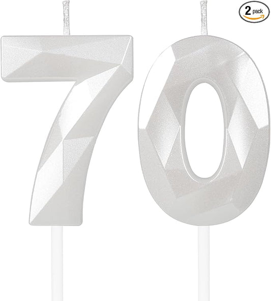 White Birthday Candles for Cake, Number 70 Candle for 70th Birthday Decorations, 3D Design Cake Topper Decorations for Women Men Birthday Theme Party Anniversary Celebration Supplies