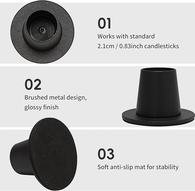 Black Taper Candle Holders Set of 4 - Brushed Black Candlestick Holders, Round Tapered Candlestick Holders for Home Decoration, Wedding, Anniversary, Party | Housewarming Gifts Candle Holders