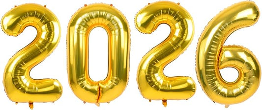 TONIFUL 2026 Gold Foil Number Balloons 16 Inch Gold 2026 Number Balloon 2026 Graduation Aluminum Foil Mylar Banners for 2026 New Year Eve Christmas Anniversary Party Supplies