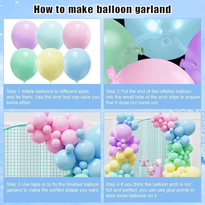 YMSZ Pastel Balloons Arch Kit with Different Sizes, Multicolor Macaron Pink Purple and Blue Yellow Balloons for Birthday, Easter, Baby Shower, Gender Reveal Party Decorations