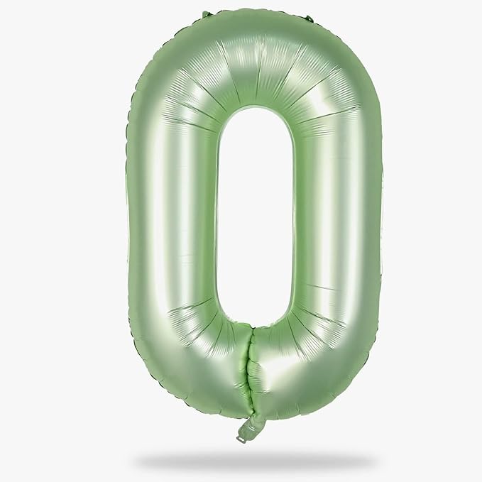 40 Inch Balloon Number 0 Sage Green, Large Foil Olive Green Number Balloons Set 0-9, Digital 0 Helium Balloons for Boys Girls 10th 20th Birthday Anniversary Jungle Safari Party Decoration Supplies