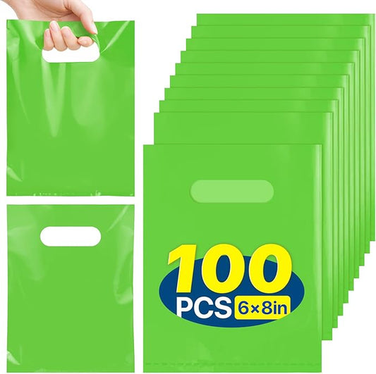 ANZNKU Green Treat Bag 100 Pcs, Goodie Bags Small Gift Bag for Kids Birthday Party, Wedding, Party Favor Bags for Easter Candy, Goodies, Crafts(5.9x7.9 inch)