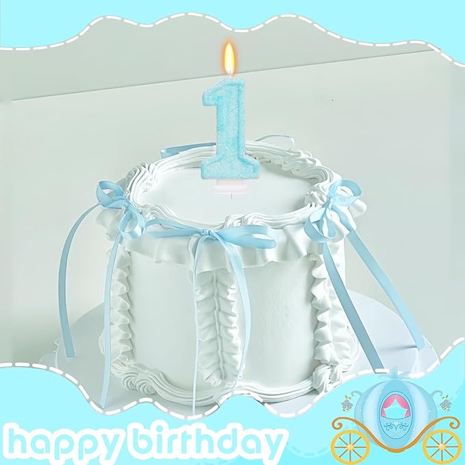 Blue Birthday Candles - Number 1 Candle for A Little Boo 1st Birthday Decorations Boy Girl, Sky Blue Cake Decorations Big One Theme Party Supplies