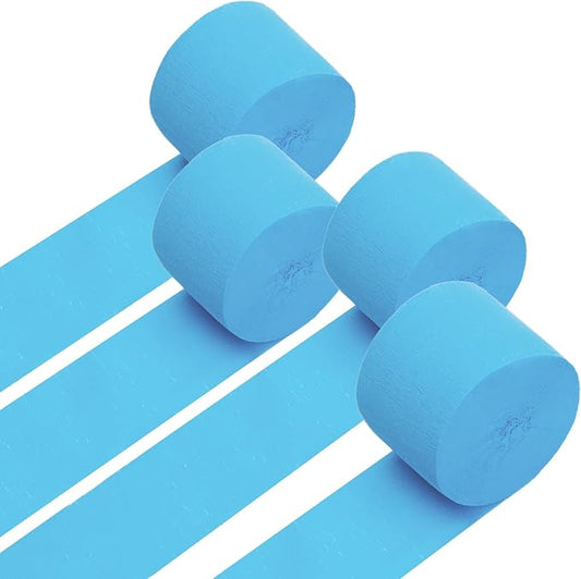 PIGETALE Crepe Paper Streamers 4 Rolls 328ft, Pack of Light Blue Crepe Paper for Frozen Party Baby Shower Birthday Wedding Graduation Events Decoration Supplies DIY Art Crafts (1.8In x 82Ft/Roll)