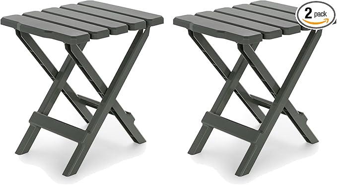 Camco Adirondack Portable Outdoor Camping Small Weatherproof Rustproof Durable Plastic Folding Side Table for Indoor and Outdoor Use, Sage (2 Pack)