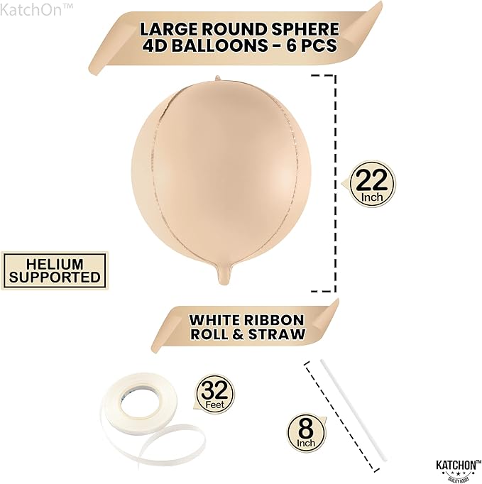 KatchOn, Big 22 Inch Beige Balloons Set - Pack of 6, Cream Balloons | Boho Balloon, Lace Balloon for Neutral Party Decorations, Beige Party Decoration | Graduation Decorations